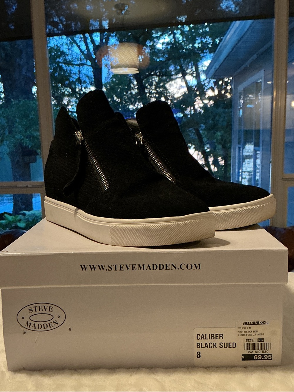Steve Madden Black Suede High-Top Sneakers with White Sole